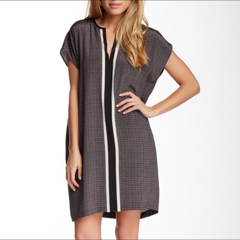 Vince Black Printed Silk Shift Dress